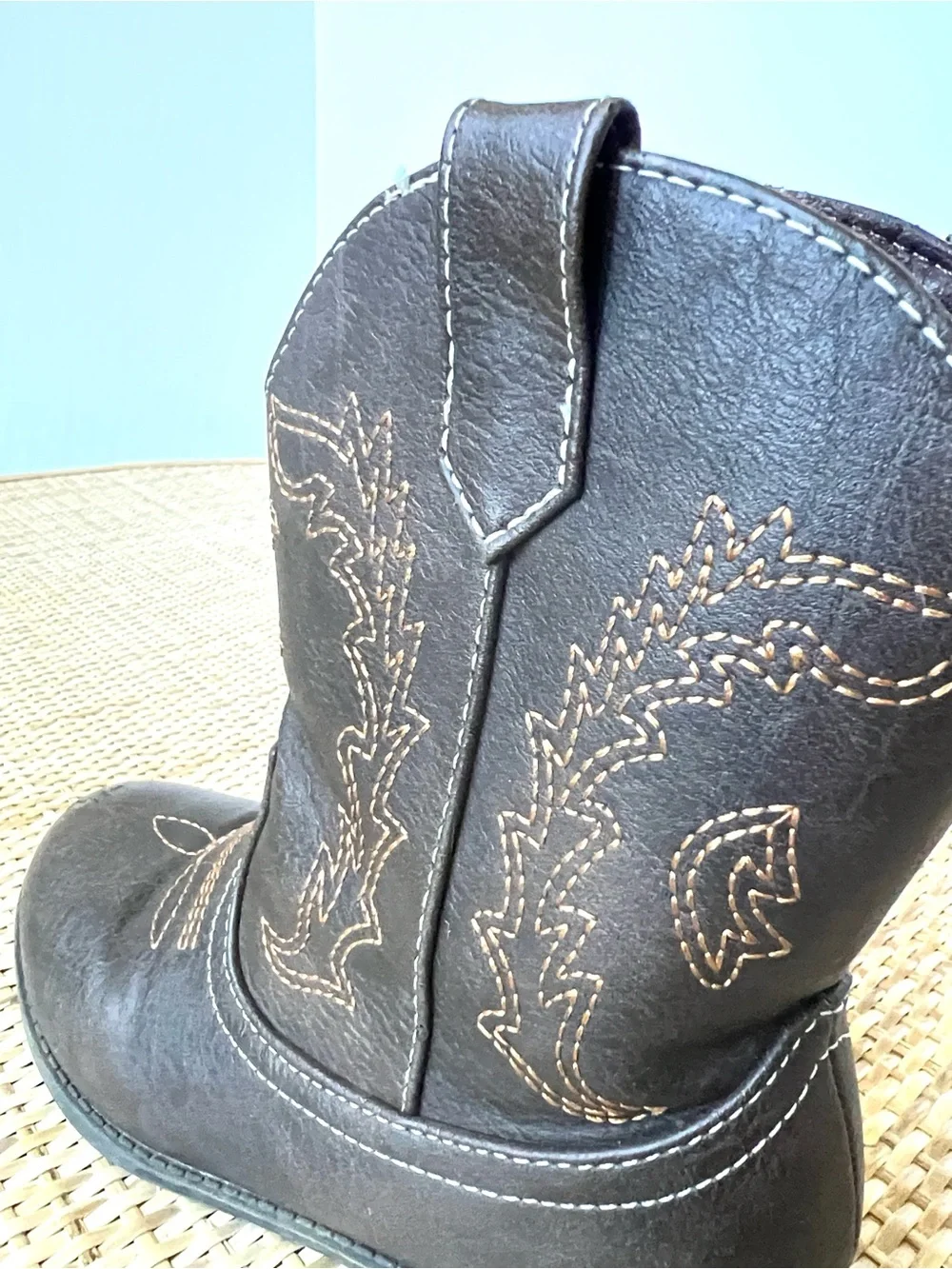 Boys Girls Cowboy Boots vegan leather brown tan contrast stitching Little Kid 11